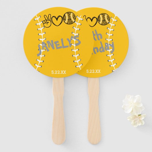 ピースラブソフトボール誕生日 ハンドファン (正面&裏面)