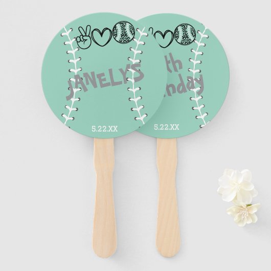 ピースラブソフトボール誕生日 ハンドファン (正面&裏面)