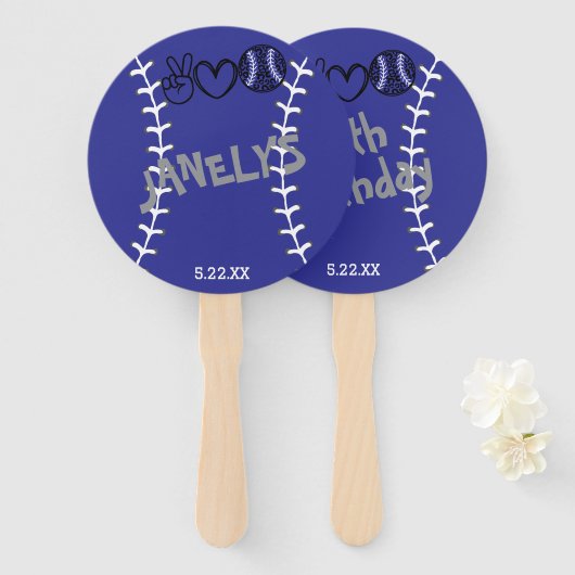 ピースラブソフトボール誕生日 ハンドファン (正面&裏面)