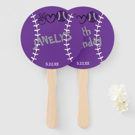 ピースラブソフトボール誕生日 ハンドファン (正面&裏面)