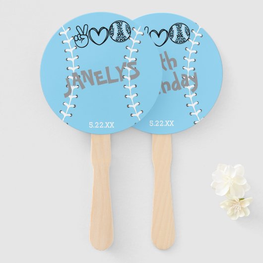 ピースラブソフトボール誕生日 ハンドファン (正面&裏面)