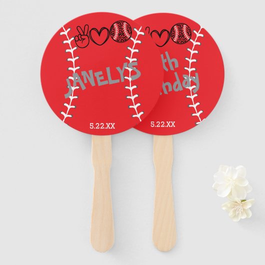 ピースラブソフトボール誕生日 ハンドファン (正面&裏面)