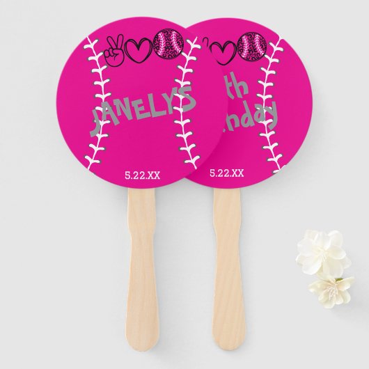 ピースラブソフトボール誕生日 ハンドファン (正面&裏面)