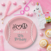 ピースラブソフトボール誕生日 ペーパープレート (パーティー)