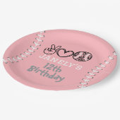 ピースラブソフトボール誕生日 ペーパープレート (アングル)