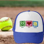ピースラブソフトボール選手 キャップ<br><div class="desc">Peace Loveソフトボールのギフト。平和サイン、ハート、ソフトボール。ソフトボカッコいいールプレーヤーへのプレゼント。</div>