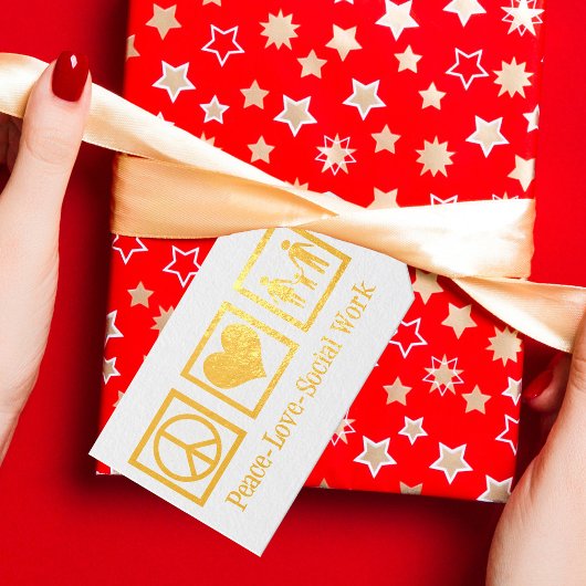 ピースラブソーシャルワークカスタムホリデーパーティー金ゴールド ギフトタグ