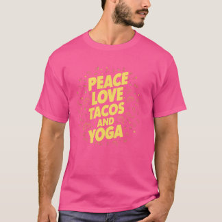 ピースラブタコスとヨガおもしろいヨガとタコ恋人 Tシャツ