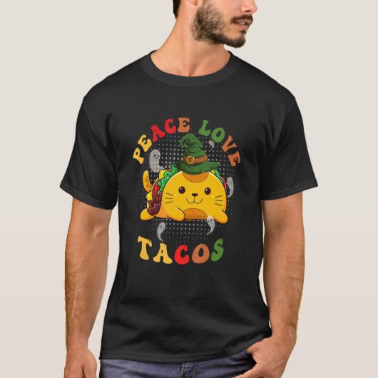 ピースラブタコス色グルーヴかわいいタコス猫とgh tシャツ (正面)