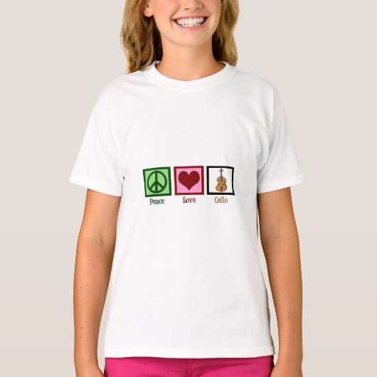 ピースラブチェロかわいい女の子 Tシャツ (正面)