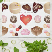 ピースラブチョコレートキャンディハートパターン キッチンタオル (折り畳み)