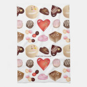 ピースラブチョコレートキャンディハートパターン キッチンタオル (縦)