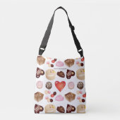 ピースラブチョコレートキャンディハートパターン クロスボディバッグ (正面)