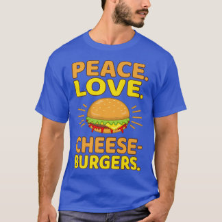 ピースラブチーズバーガーHamburger Food Lov Tシャツ