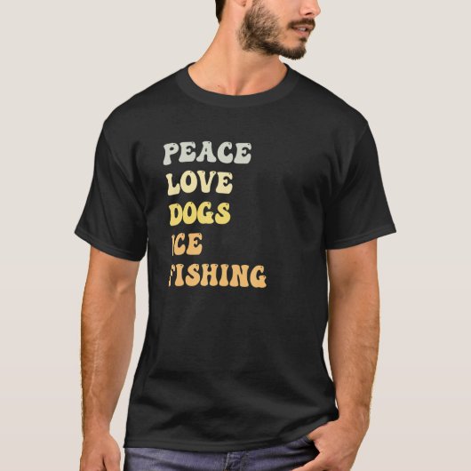 ピースラブドッグスアイス魚釣りレトロ Tシャツ (正面)