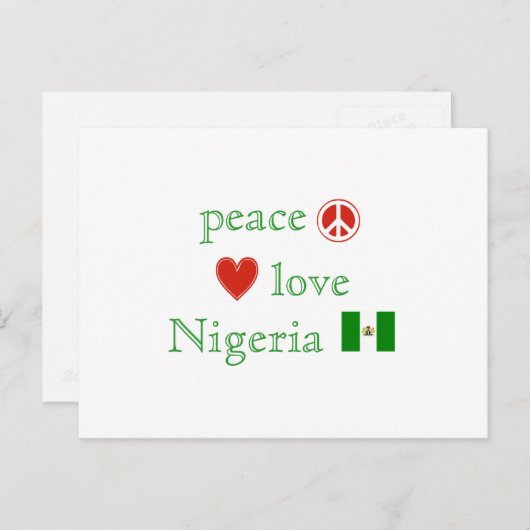 ピースラブナイジェリアハートとナイジェリア国旗 ポストカード (正面/裏面)