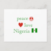 ピースラブナイジェリアハートとナイジェリア国旗 ポストカード (正面)