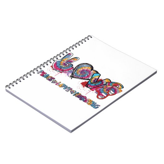 ピースラブナーシングステソスコープかわいいナース絞り染め ノートブック (左側)