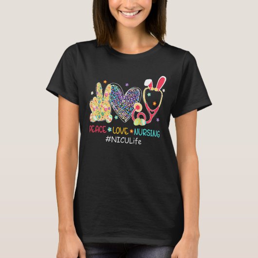 ピースラブナーシングニクナースバニーヒョウ復活祭 Tシャツ (正面)