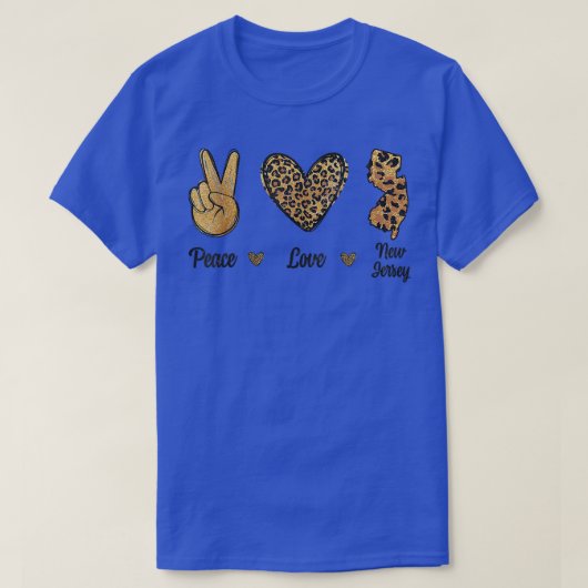 ピースラブニュージャージーレオパード国旗の地図お土産M Tシャツ (デザイン正面)