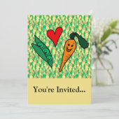 ピースラブニンジン、かわいい緑とオレンジのデザイン 招待状 (スタンド正面)