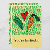 ピースラブニンジン、かわいい緑とオレンジのデザイン 招待状 (正面/裏面)