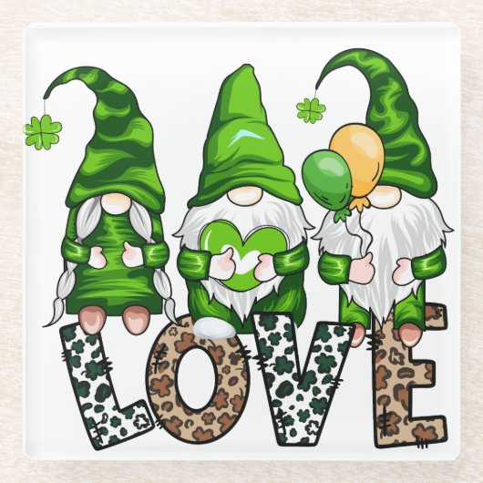 ピースラブハッピーST PATRICKS DAYかわいい格言 ガラスコースター (正面)