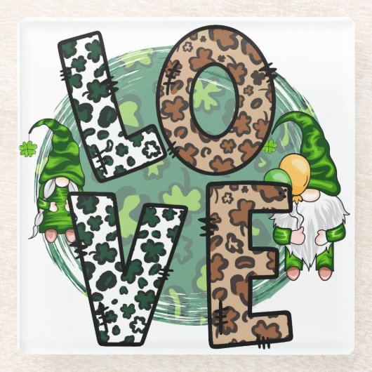 ピースラブハッピーST PATRICKS DAYかわいい格言 ガラスコースター (正面)
