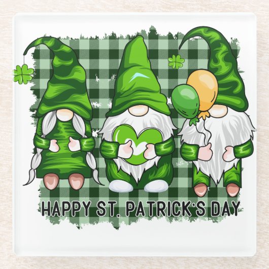 ピースラブハッピーST PATRICKS DAYかわいい格言 ガラスコースター (正面)