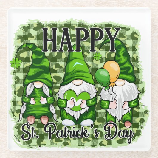 ピースラブハッピーST PATRICKS DAYかわいい格言 ガラスコースター (正面)