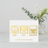 ピースラブハヌカーカスタムエレガント金ゴールド 箔シーズンポストカード (立ち正面)