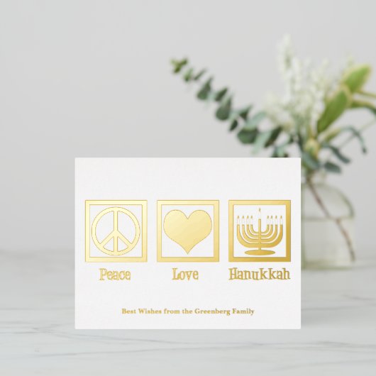 ピースラブハヌカーカスタムエレガント金ゴールド 箔シーズンポストカード (立ち正面)