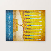 "ピースラブハヌカー"イエローアート&金ゴールド（ユダヤ教）メノラー ジグソーパズル (横)