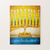 "ピースラブハヌカー"イエローアート&金ゴールド（ユダヤ教）メノラー ジグソーパズル (縦)