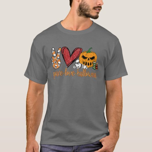 ピースラブハロウィンパンプキン Tシャツ (正面)