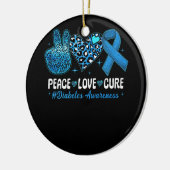 ピースラブハートキュールグレーブルーリボン糖尿病Aw セラミックオーナメント (左)