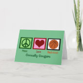 ピースラブバスケットボールカスタムチームグリーンクリスマス シーズンカード (正面)