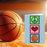 ピースラブバスケットボール垂直 シーズンカード<br><div class="desc">コーチ、プレーヤー、または支援スポーツママのためのキュートなバスケットボールクリスマスギフト。緑のかわいらし平和のサイン、赤いハート、バスケットボールを愛する人のための垂直のラインで遊ある。あなたの素晴らしチームのためのバスケットボールシーズンが存在する。</div>