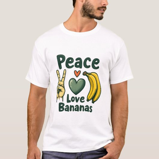 ピースラブバナナバおもしろいナ愛好家 Tシャツ (正面)