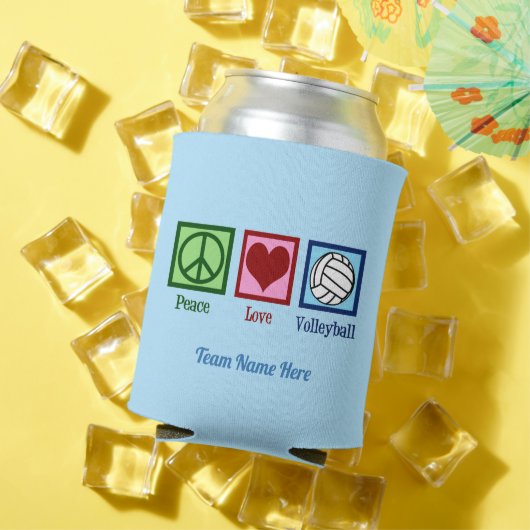 ピースラブバレーボールカスタムチーム名かわいいブルー 缶クーラー (インサイチュ 夏)