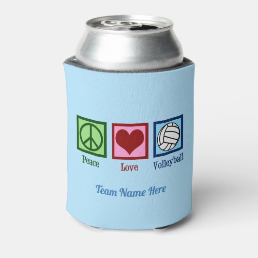 ピースラブバレーボールカスタムチーム名かわいいブルー 缶クーラー (缶裏面)