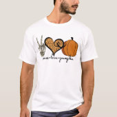 ピースラブパンプキンスケルトンハロウィーンの衣装 Tシャツ (正面)