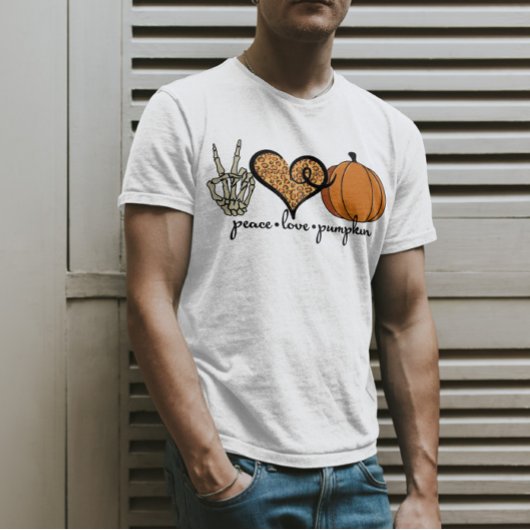 ピースラブパンプキンスケルトンハロウィーンの衣装 Tシャツ