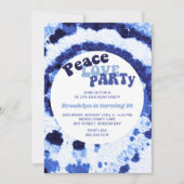 ピースラブパーティーしぼりブルー絞り染め誕生日 招待状 (正面)