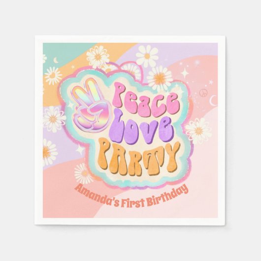 ピースラブパーティークラシックラウンドステッカー紙プレート スタンダードカクテルナプキン (正面)
