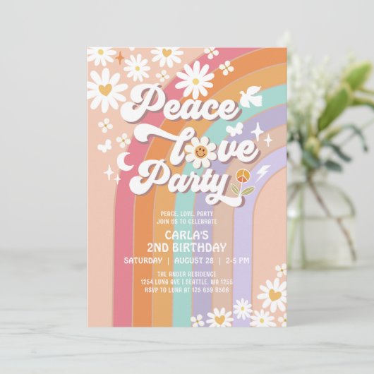 ピースラブパーティーグルーヴィ招待状ヒッピー誕生日 招待状 (スタンド正面)