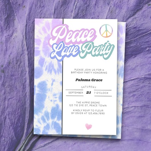 ピースラブパーティーパステル絞り染めニーエイジ誕生日 招待状