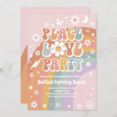 ピースラブパーティーヒッパイレインボー70sバースデーパーティー 招待状 (正面/裏面)