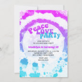 ピースラブパーティーピンクターコイズ絞り染め誕生日 招待状 (正面)