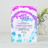 ピースラブパーティーピンクターコイズ絞り染め誕生日 招待状 (スタンド正面)
